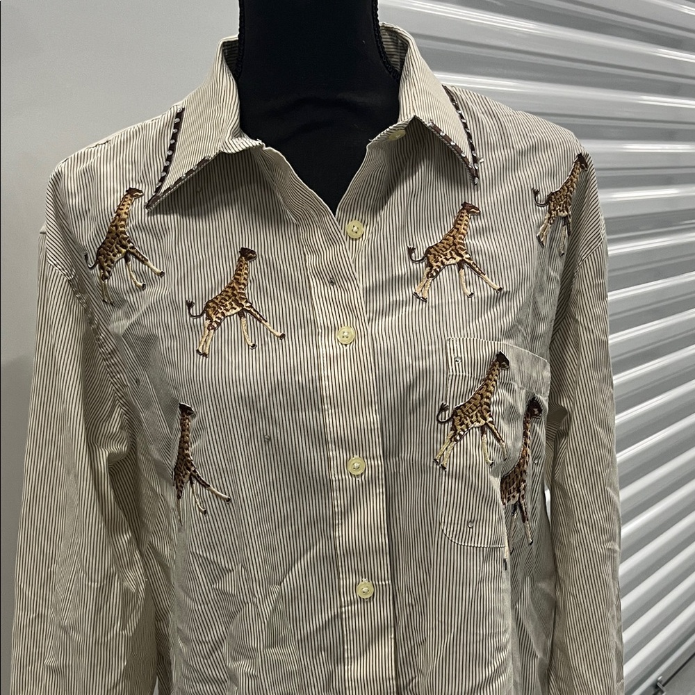 Striped Shirt with Giraffe Embroidery VINTAGE size large